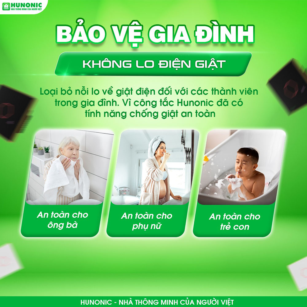 Công Tắc Chống Giật Bluetooth Mesh Hunonic Datic Màu Đen